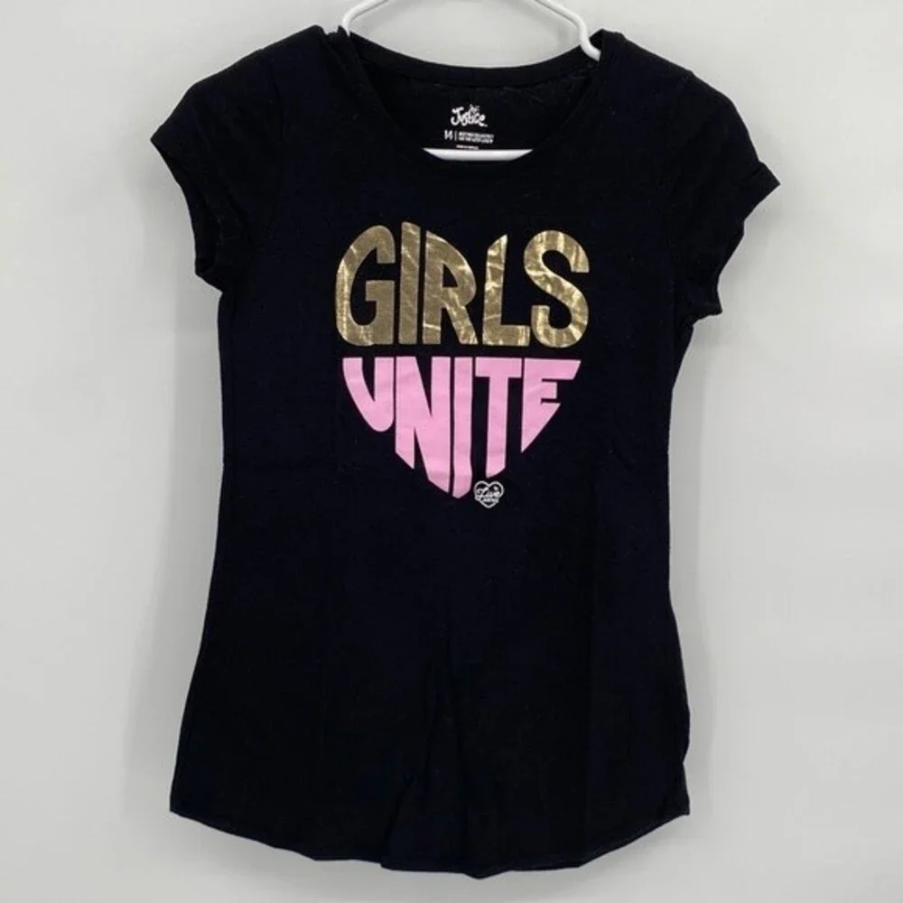 Justice Girls Black Short Sleeve Girls Unite Graphic Tee Shirt size 14
